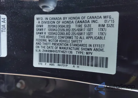 2015 Honda Cr-V Ex from USA, damaged, VIN 2HKRM4H57FH621136